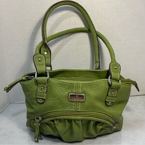 Rosetti New York Green Vinyl Shoulder Bag w/ Zipper Pockets Aqua Lining